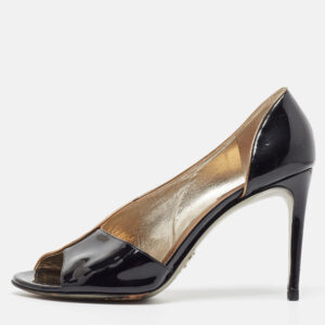 dolce & gabbana black patent leather open toe d'orsay pumps size 41