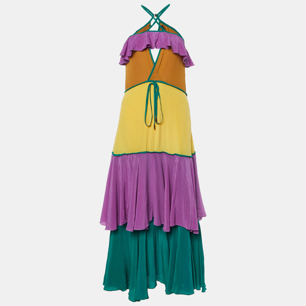 luxury-women-dsquared2-used-clothes-p1019810-002.jpg Dsquared2 Purple Colorblock Silk Ruffled Sleeveless Long Dress S