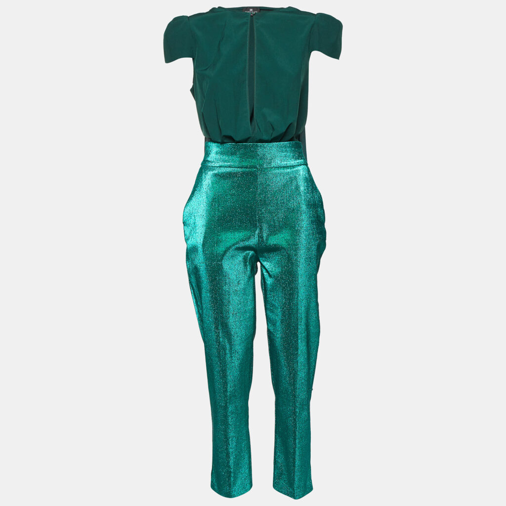 luxury-women-elisabetta-franchi-used-clothes-p1078286-003.jpg Elisabetta Franchi Green Bodysuit & Lurex Trousers Set L