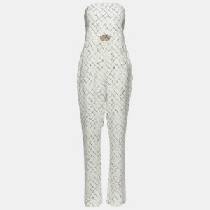 elisabetta franchi white printed crepe strapless jumpsuit xl