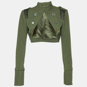 elisabetta franchi celyn b. olive green cady bolero jacket xl
