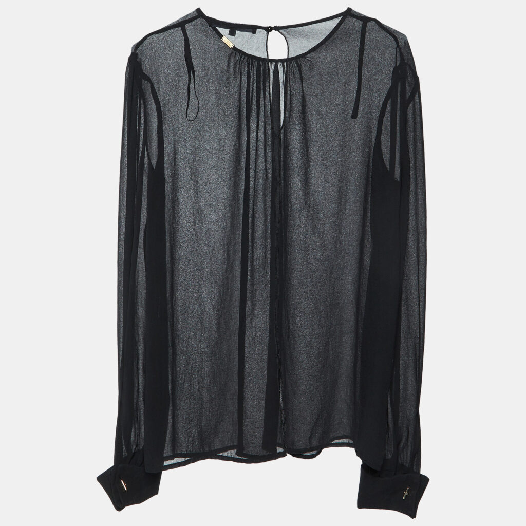 luxury-women-elisabetta-franchi-used-clothes-p1079608-007.jpg Elisabetta Franchi Black Chiffon Back Slit Detail Sheer Blouse L