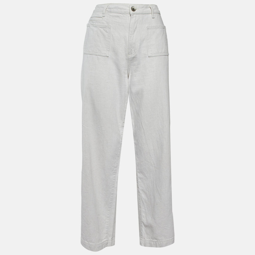 luxury-women-emporio-armani-used-clothes-p1033049-001.jpg Emporio Armani Cream Cotton & Linen Straight Fit Trousers M/ Waist 31"