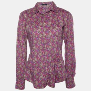 etro pink paisley print cotton buttoned up shirt l