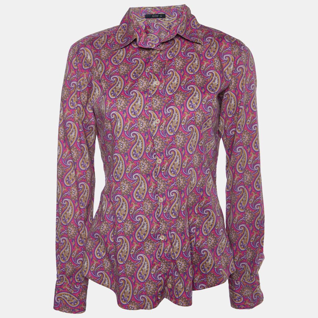 Etro Pink Paisley Print Cotton Buttoned Up Shirt L