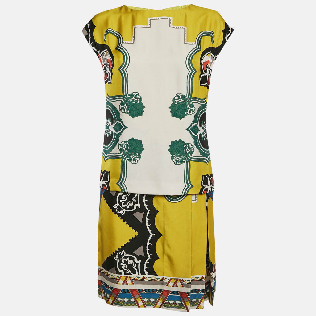 luxury-women-etro-used-clothes-p1082154-001.jpg Etro Green Printed Silk Layered Shift Dress S