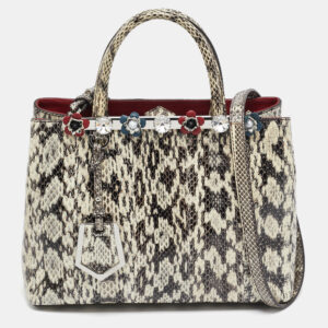 fendi black/white snakeskin leather small flowerland 2jours tote
