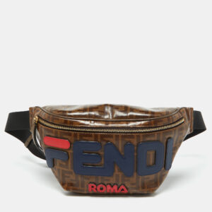 fendi x fila brown zucca coated canvas mania belt bag