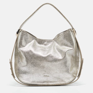 furla silver leather hobo