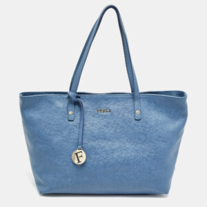 furla blue leather top zip tote