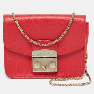 furla red leather mini metropolis chain crossbody bag