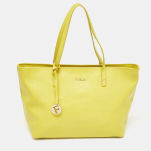 furla yellow leather top zip tote