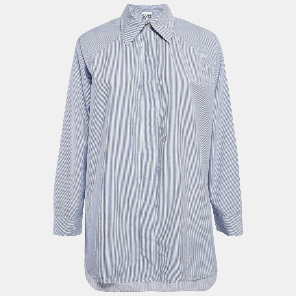 luxury-women-ganni-used-clothes-p1087668-001.jpg Ganni Blue Striped Cotton Oversized Shirt S