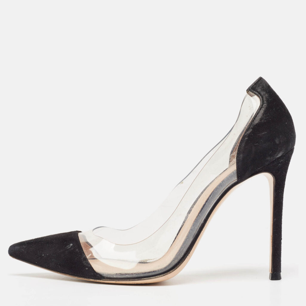 luxury-women-gianvito-rossi-used-shoes-p1006144-010.jpg Gianvito Rossi Black Suede and PVC Plexi Pumps Size 38