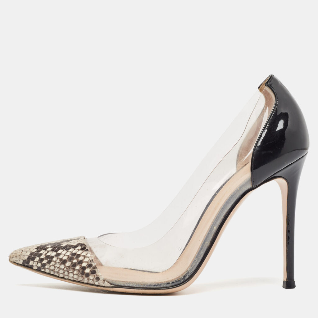 luxury-women-gianvito-rossi-used-shoes-p1006209-010.jpg Gianvito Rossi Multicolor Python Leather and PVC Plexi Pumps Size 38