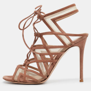 gianvito rossi brown suede and mesh adria sandals size 37.5