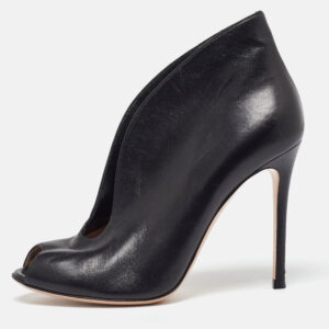 gianvito rossi black leather vamp peep toe booties size 37.5
