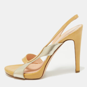 gianvito rossi brown/silver patent slingback sandals size 40