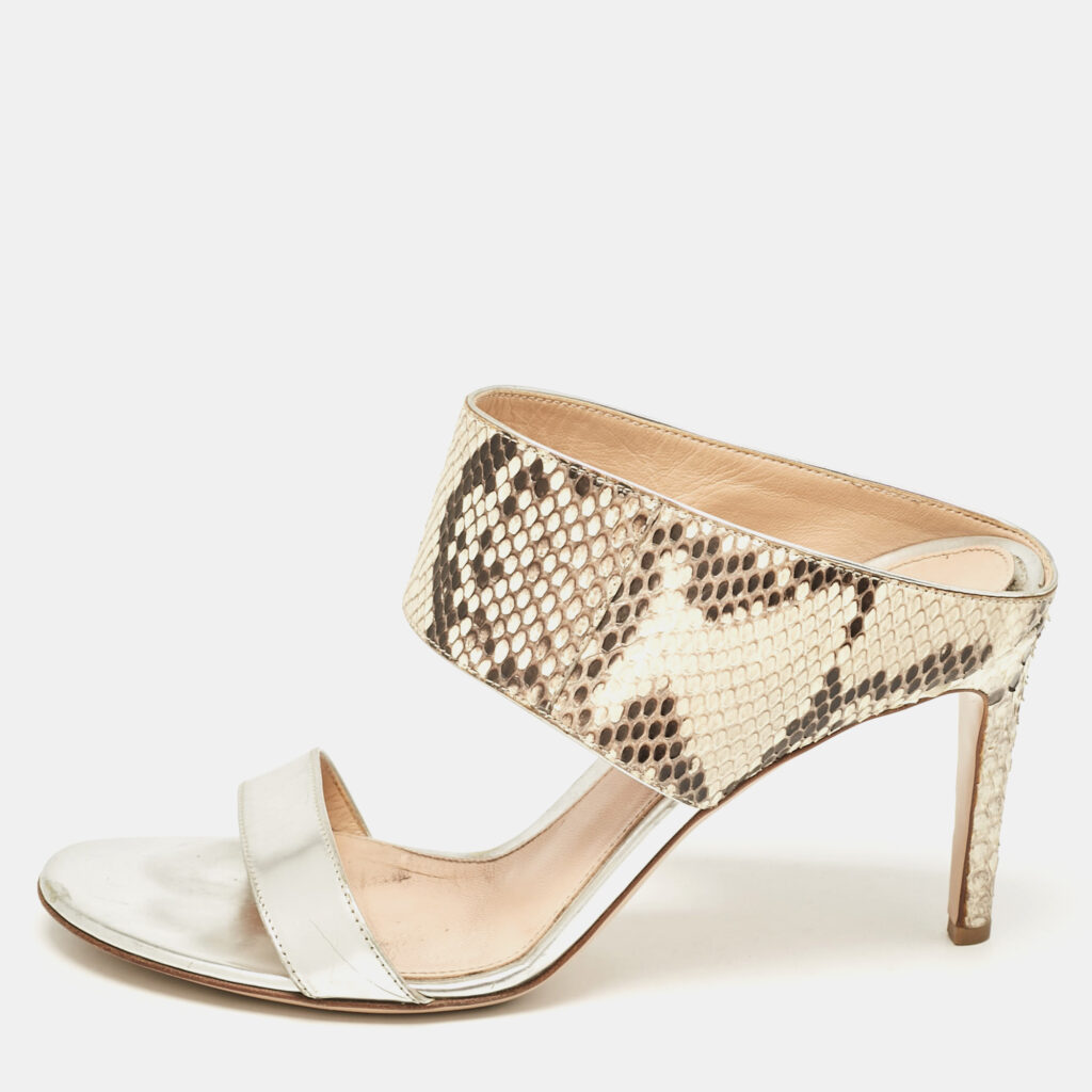 luxury-women-gianvito-rossi-used-shoes-p1079690-010.jpg Gianvito Rossi Multicolor Python and Leather Open Toe Slide Sandals Size 37
