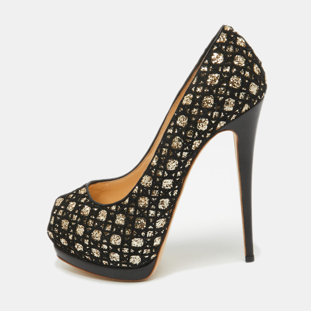 luxury-women-giuseppe-zanotti-new-shoes-p1003676-001.jpg Giuseppe Zanotti Black/Gold Mesh and Glitter Platform Pumps Size 41