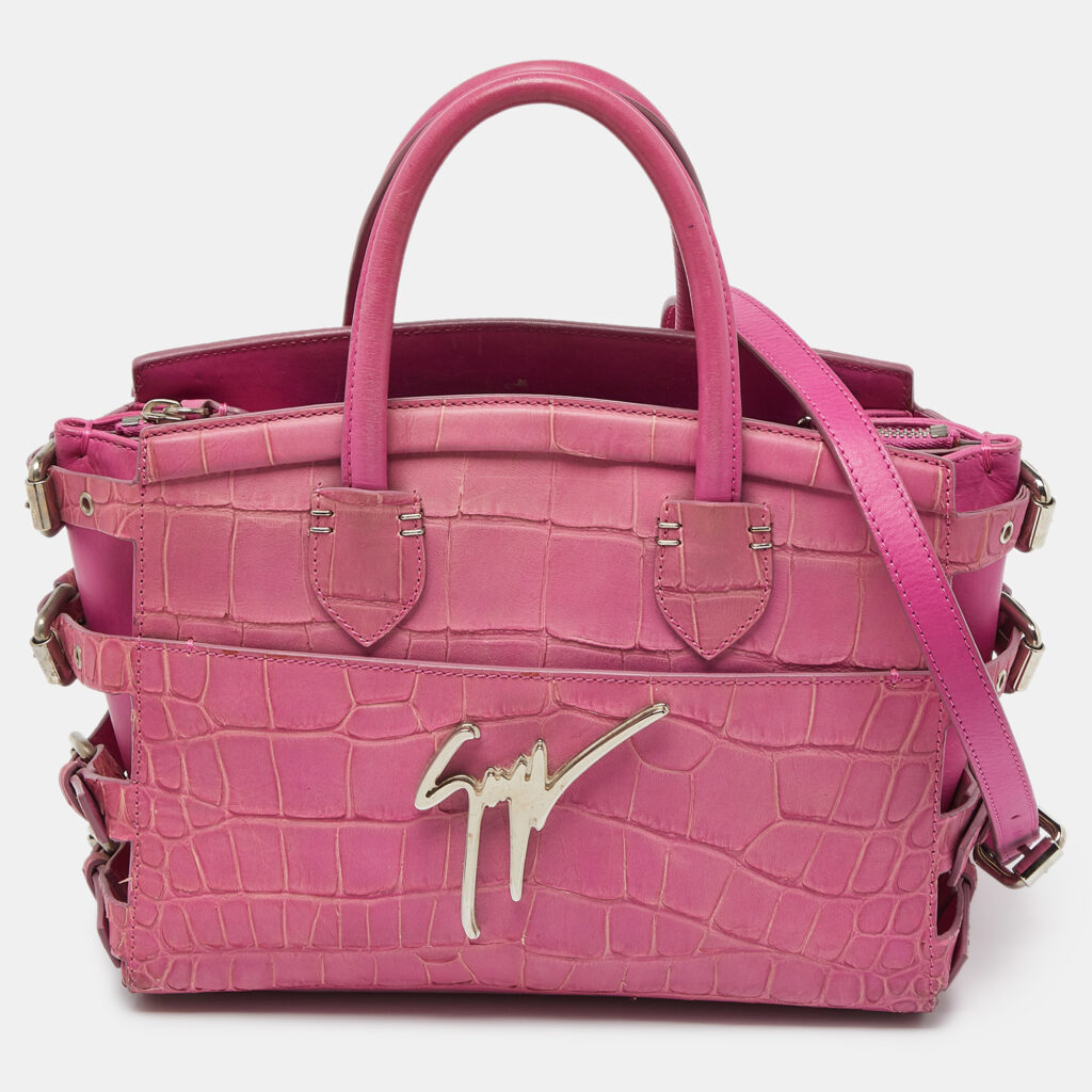 luxury-women-giuseppe-zanotti-used-handbags-p1003352-008.jpg Giuseppe Zanotti Pink Croc Embossed Leather G17 Tote