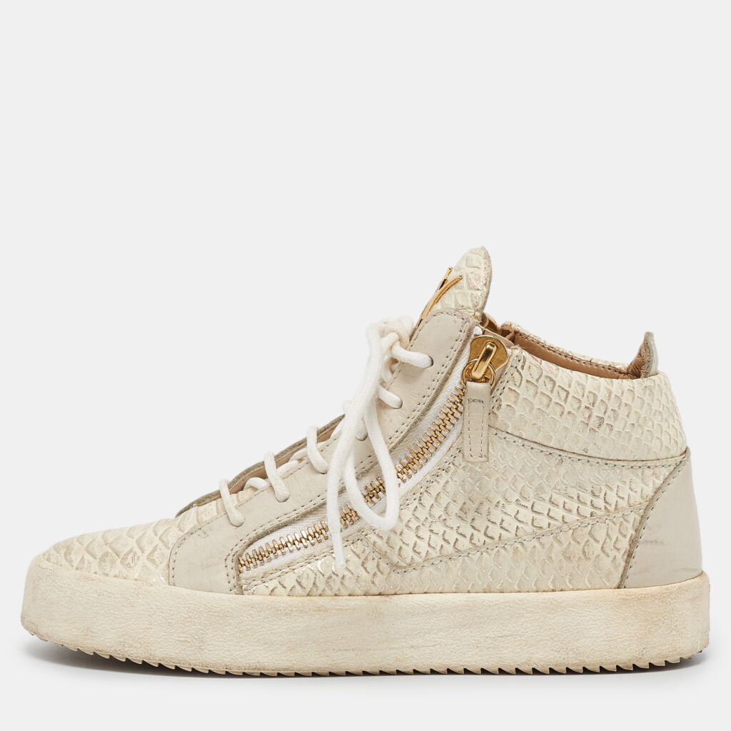 luxury-women-giuseppe-zanotti-used-shoes-p1001360-002.jpg Giuseppe Zanotti Cream Python Embossed Leather Double Zip High Top Sneakers Size 37