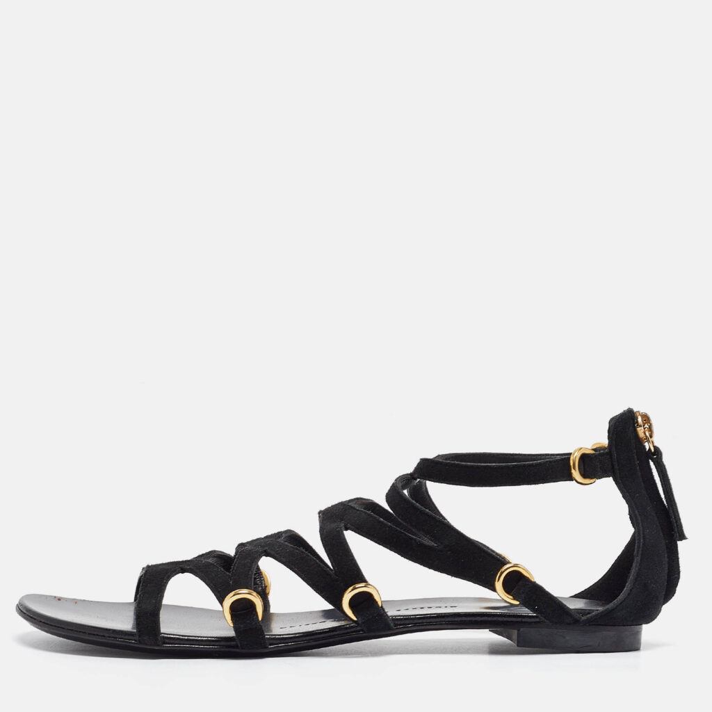 luxury-women-giuseppe-zanotti-used-shoes-p1004963-010.jpg Giuseppe Zanotti Black Suede Strappy Flat Sandals Size 38
