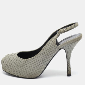 giuseppe zanotti grey embossed python peep toe platform slingback pumps size 37.5