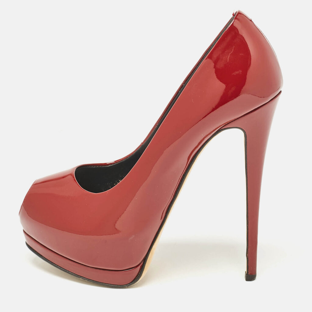 luxury-women-giuseppe-zanotti-used-shoes-p1088210-010.jpg Giuseppe Zanotti Burgundy Patent Leather Sharon Peep Toe Pumps Size 37
