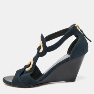giuseppe zanotti blue canvas wedge sandals size 36