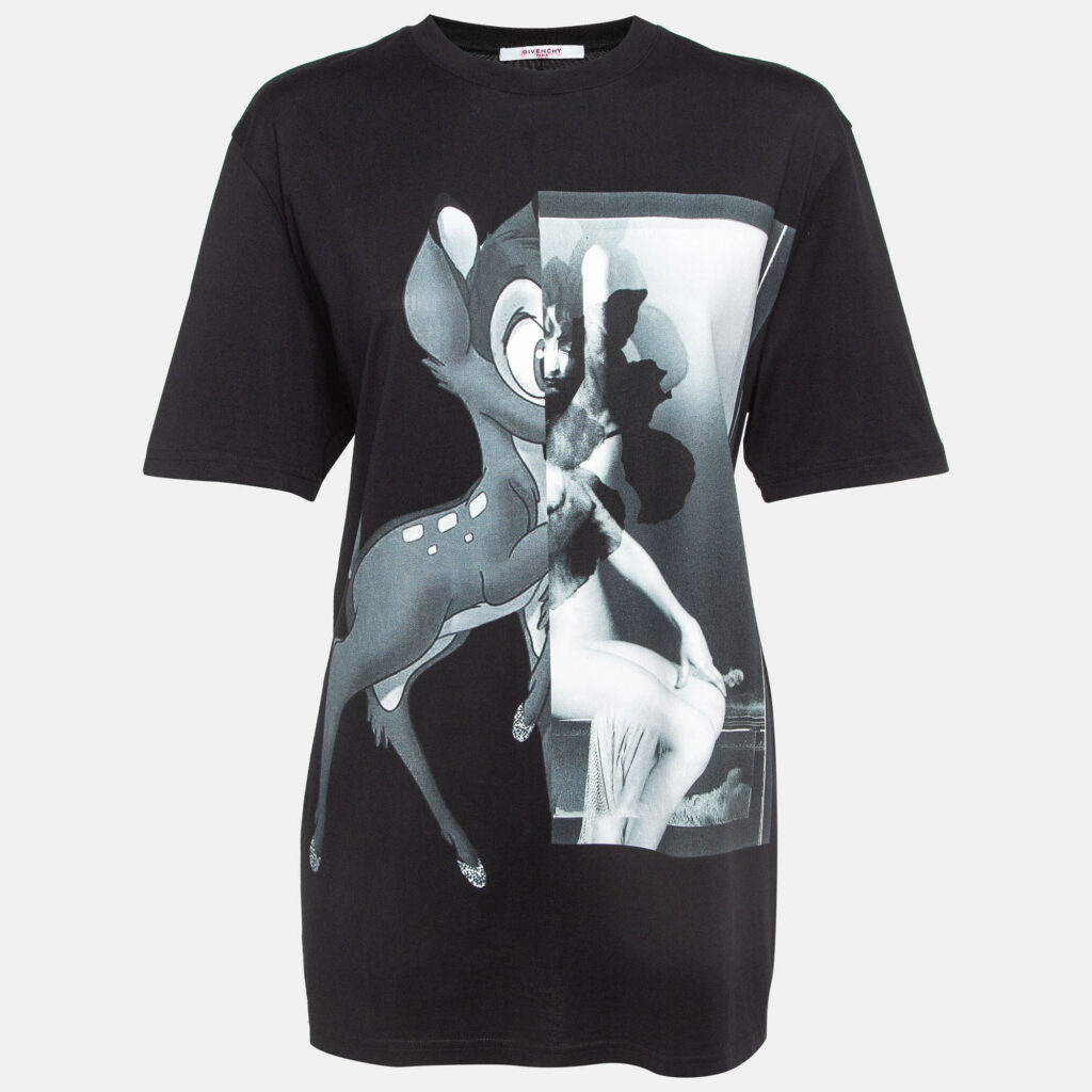 luxury-women-givenchy-used-clothes-p1004692-001.jpg Givenchy Black Bambi Print Cotton Oversized T-Shirt S