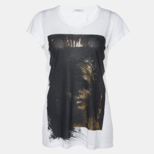 givenchy white printed cotton knit round neck t-shirt l