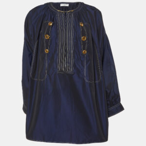 givenchy navy blue cotton detailed hook & button blouse l