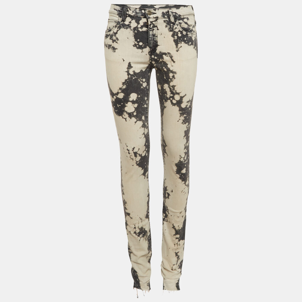 luxury-women-gucci-used-clothes-p1020722-002.jpg Gucci Grey Abstract Bleach Pattern Denim Embroidered Jeans S Waist 26"