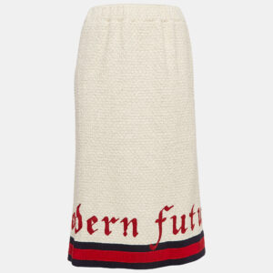 gucci cream tweed modern future embroidered pencil skirt m
