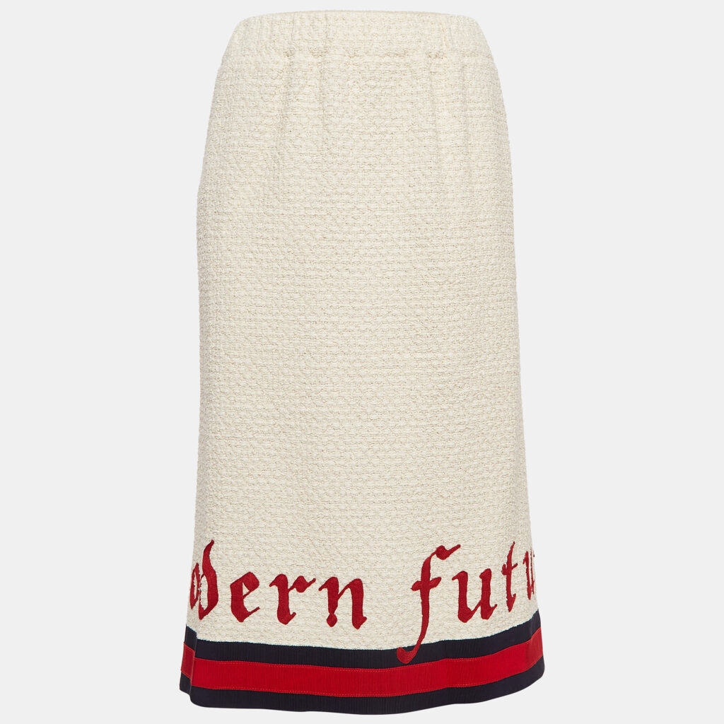 luxury-women-gucci-used-clothes-p1032965-007.jpg Gucci Cream Tweed Modern Future Embroidered Pencil Skirt M