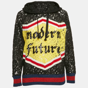 gucci black modern future sequin embroidered lace hoodie xxs