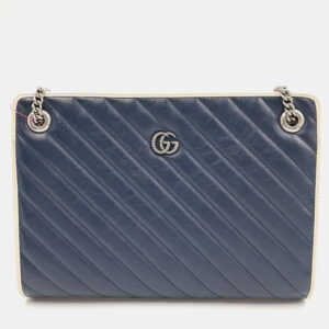 gucci blue diagonal quilted leather medium gg marmont accordion shoulder bag