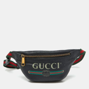 gucci black leather vintage logo web belt bag