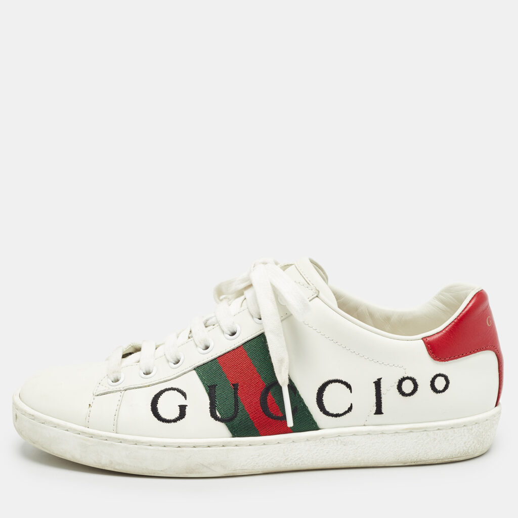 luxury-women-gucci-used-shoes-p1012878-003.jpg Gucci White Leather Web Ace Low Top Sneakers Size 37