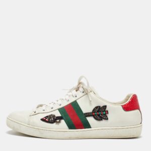 gucci white leather arrow embellished ace low top sneakers size 39