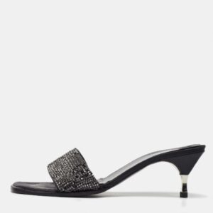 gucci black fabric crystal embellished slide sandals size 38.5