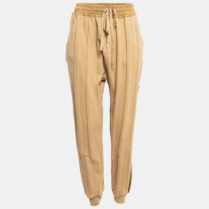 haider ackermann light brown satin side stripe cotton sweatpants l