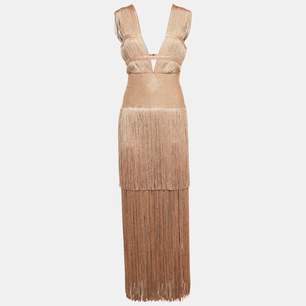 luxury-women-herve-leger-new-clothes-p1032843-006.jpg Herve Leger Metallic Lurex Knit Fringed Bodycon Evening Gown M