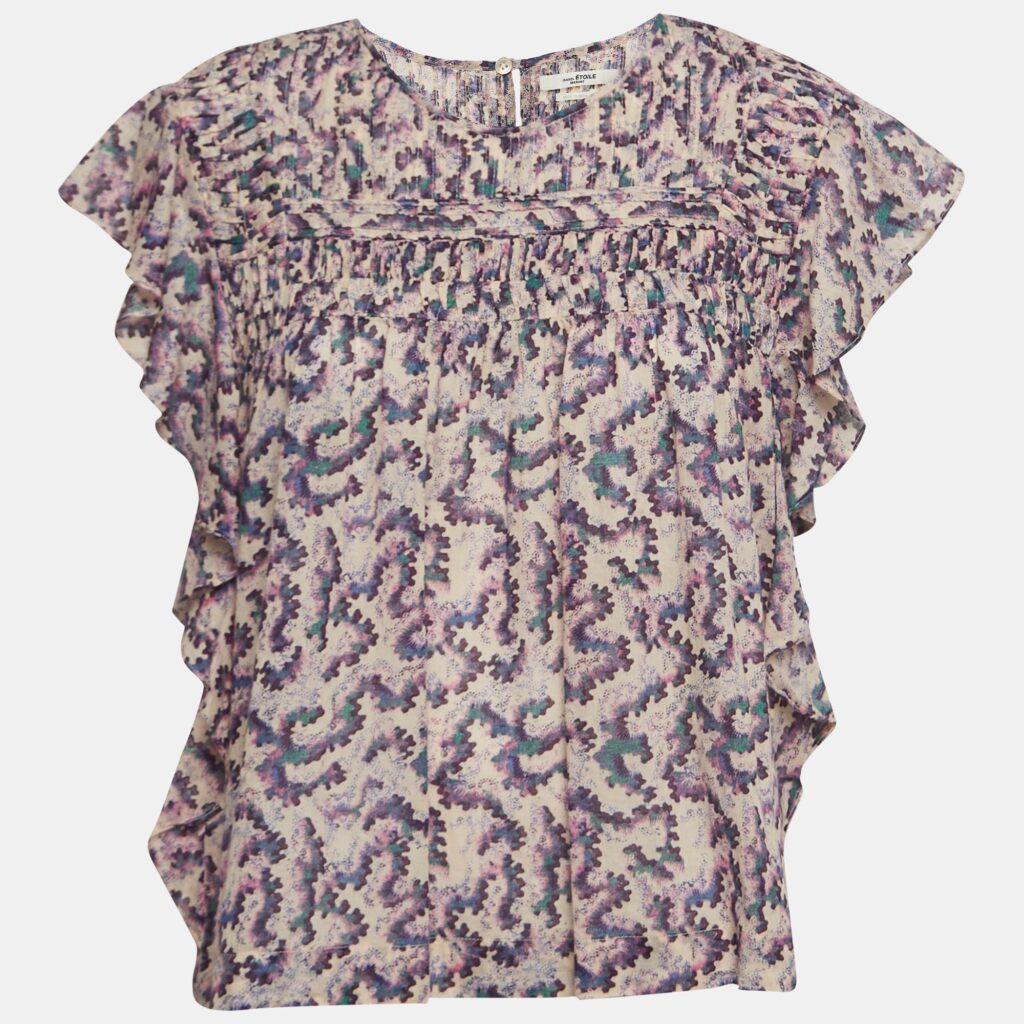 Isabel Marant Etoile Multicolor Printed Cotton Ruffled Ilayona Top M