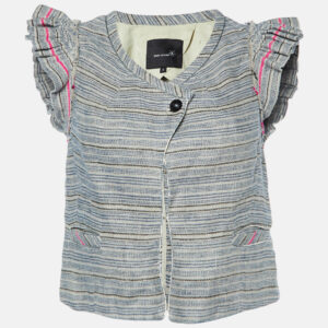 isabel marant grey stripe linen flutter sleeve crop top xs