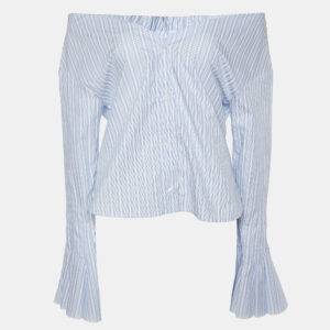 jacquemus blue stripe print cotton buttoned front top l