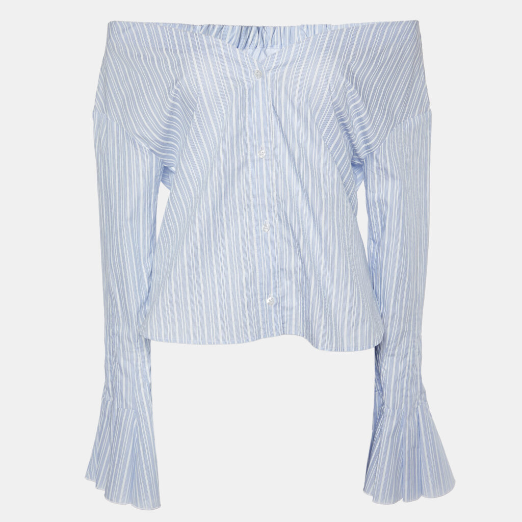 Jacquemus Blue Stripe Print Cotton Buttoned Front Top L