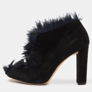 jimmy choo black suede embellished round toe ankle boots size 38