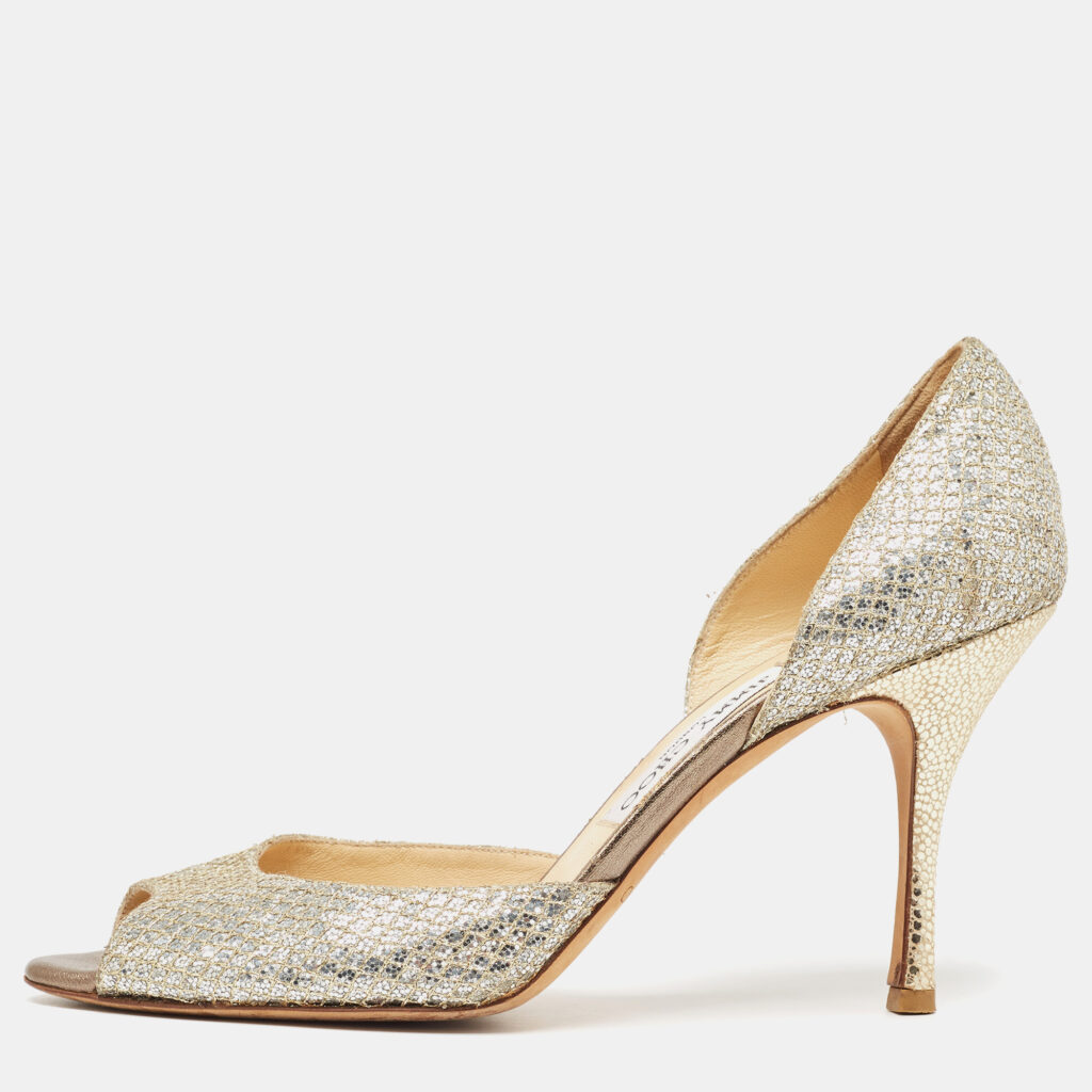 luxury-women-jimmy-choo-used-shoes-p1006243-004.jpg Jimmy Choo Silver Glitter Logan Pumps Size 40